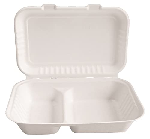 BAMI 50x Menübox | Zuckerrohr | weiß, 2-geteilt, 20x19x6cm | Essensbox mit Deckel, Take Away Box von BAMI EINWEGARTIKEL