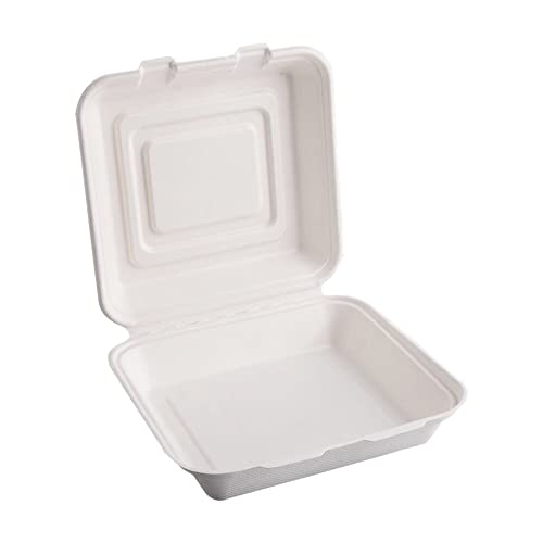 BAMI 50x Menübox | Zuckerrohr | weiß, Maxi, 22x20x8cm | Essensbox mit Deckel, Take Away Box von BAMI EINWEGARTIKEL