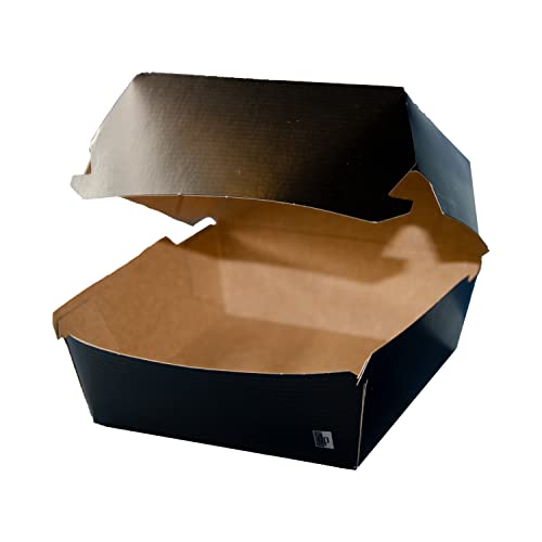 BAMI EINWEGARTIKEL 100 Stück Burgerbox I stabile Vollpappe Hamburger Box I Burger Verpackung | Schwarz | 10 x 10 x 8cm von BAMI EINWEGARTIKEL