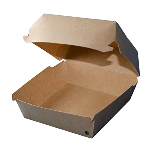 BAMI EINWEGARTIKEL 200 Stück Burgerbox Take Away I stabile Hamburger Box I Kraftkarton I Burger Verpackung I biologisch abbaubar | 10 x 10 x 8cm von BAMI EINWEGARTIKEL