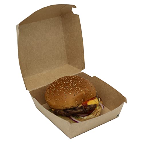 BAMI EINWEGARTIKEL 50 Stück Burgerbox I stabile Kraftkarton Hamburger Box I Burger Verpackung I biologisch abbaubar | 12 x 12 x 8,5cm von BAMI EINWEGARTIKEL