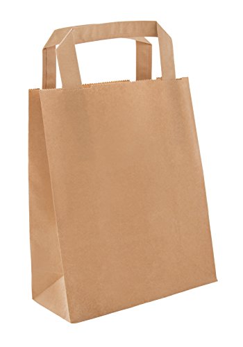 BAMI 250 Stück Papiertragetasche Papiertasche 22+11x28cm, BRAUN - 70gr/m, Einkaufstüte Tüte Henkeltasche Tragetasche Papiertüten aus Pappe Recyclebar von BAMI