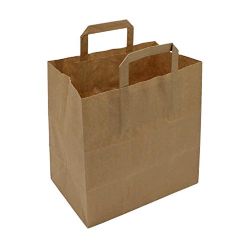 BAMI 250 Stück Papiertragetasche Papiertasche 32+15x40 cm, BRAUN - 80gr/m, Einkaufstüte Tüte Henkeltasche Tragetasche Papiertüten aus Pappe Recyclebar von BAMI