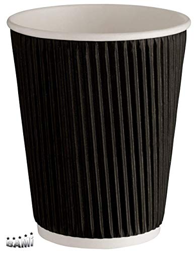 BAMI Kaffeebecher | Riffelbecher | Einwegbecher | Heiße Getränke Becher | Schwarz, geriffelt, doppelwandig 0,2l / 8oz. | 200 Stück von BAMI