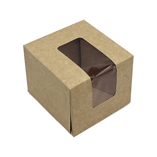 BAMI Tortenkarton | Kuchenkarton | Konditorkarton | Tortenbox | Vollpappe, braun mit Sichtfensterdeckel 10x10x8cm | 35 Stück von BAMI