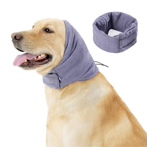 BAMY Beruhigende Hundeohrabdeckung, kein Schütteln, verstellbare Hundeohrenschützer, leiser Ohren-Kapuzenpullover, warme Wintermütze (lila, klein) von BAMY