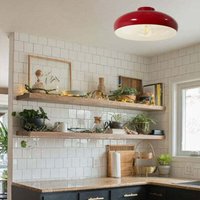 Andora Industrielle Deckenleuchte aus Rot Metall Handbemalt - Vintage Kronleuchter E27 Ø40 cm für Wohnzimmer, Schlafzimmer oder Esszimmer von BAMYUM