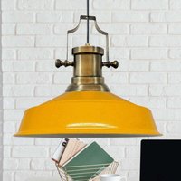 Handbemalte Industrielle Hängeleuchte aus Gelb Metall – Vintage-Kronleuchter E27 Ø41 cm für Wohnzimmer, Schlafzimmer Oder Esszimmer von BAMYUM