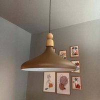 Schlichte Braun Pendelleuchte aus Holz mit Kopfteil - Vintage-Kronleuchter E27 Ø35 cm für Wohnzimmer, Schlafzimmer Oder Esszimmer von BAMYUM