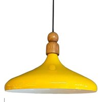 Schlichte Gelb Pendelleuchte aus Holz mit Kopfteil - Vintage-Kronleuchter E27 Ø35 cm für Wohnzimmer, Schlafzimmer Oder Esszimmer von BAMYUM