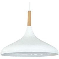 Schlichte Pendelleuchte mit Weiße Holzkopfteil, Innenseite Weiß – Vintage Kronleuchter E27 Ø35 cm für Wohnzimmer, Schlafzimmer oder Esszimmer von BAMYUM