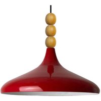 Schlichte Rot Pendelleuchte mit Drei Perlen und Holzkopf – Vintage-Kronleuchter E27 Ø35 cm für Wohnzimmer, Schlafzimmer oder Esszimmer von BAMYUM