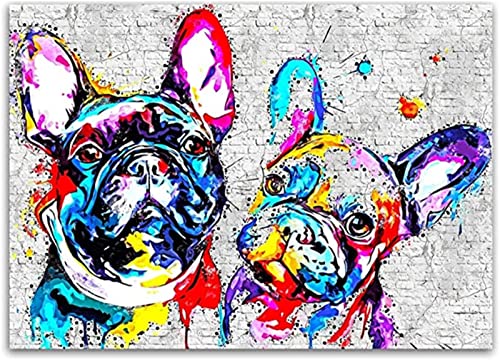 5D Diamant Painting Bilder Groß, Graffiti-Französische Bulldogge DIY Diamond Painting Set Strass Stickerei Diamant Malerei Kunsthandwerk Voller Diamant Kreuzstich Mosaik Gemälde Wall Dekor 30x40cm von BAMZOK