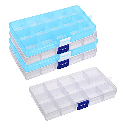 BAMZOK 5 Stück Sortierbox für kleinteile Plastik Bügelperlen Aufbewahrungsbox mit Fächern und Deckel Einstellbar Transparent Schmuck Organizer Box mit 15 Gittern von BAMZOK