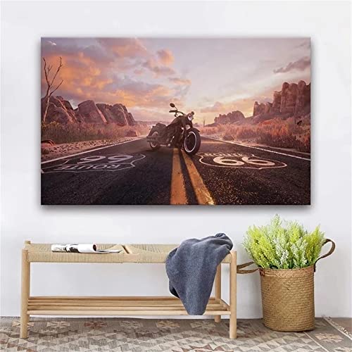 DIY 5D Diamant Malerei Vollbohrer Kit, Route 66 und Motorrad 80x120cm 5D Diamond Painting Set,Malen nach Zahlen Diamant,Diamond Painting Bilder für Erwachsene Kinder,Handarbeit Basteln Wand Decor von BAMZOK