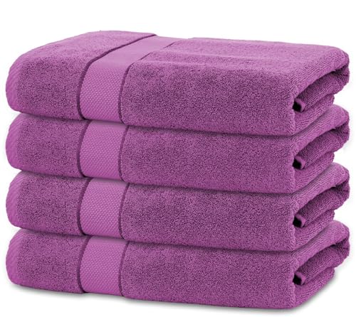 BANANALU 4 Badetücher 70x140 cm 100% Baumwolle Badetuch Duschtuch Aubergine Lila von BANANALU