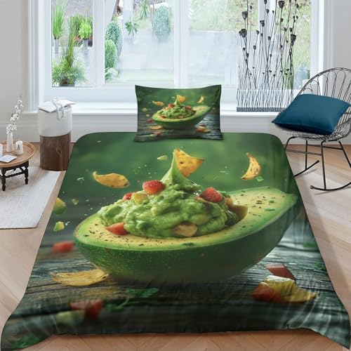 BANEUBBDE Avocado Bettbezug Set Bettwäsche Set Kinderbettwäsche Reißverschluss Mit Kissenbezug Betten Set Für Jugendliche Kinder Schlafzimmer Single（135x200cm） von BANEUBBDE