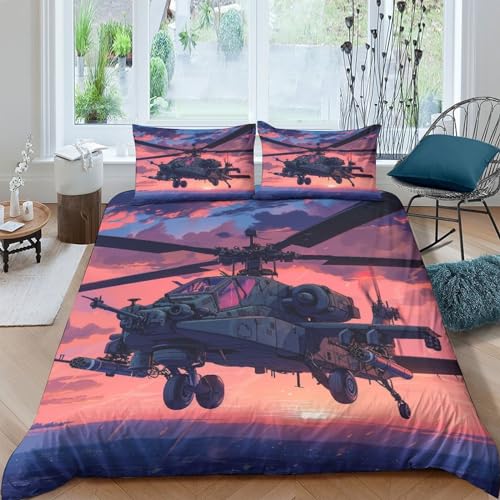 BANEUBBDE Kampfhubschrauber Bettbezug Set Bettwäsche Kinderbettwäsche-Set Reißverschluss Mit Kissenbezug Betten Set Für Jungen Und Mädchen, Kinder King（220x240cm） von BANEUBBDE