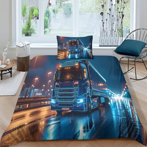 BANEUBBDE LKW Bettbezug Set Bettwäsche Set Kinderbettwäsche-Set Reißverschluss Mit Kissenbezügen Betten Set Für Jungen Und Mädchen, Kinder Single（135x200cm） von BANEUBBDE