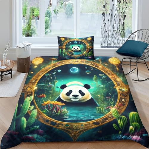 BANEUBBDE Panda Bettbezug Bettwäsche Set Kinderbettwäsche Reißverschluss Mit Kissenbezügen Betten Set Für Jugendliche Kinder Schlafzimmer Single（1Tier5x200cm） von BANEUBBDE