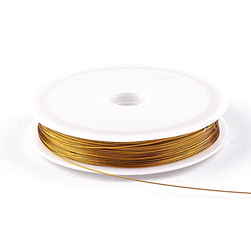 BANGHA Blumendraht,Basteldraht 2 stücke Goldfarbe Edelstahldraht-Perlen-Seilschnur-Angelfaden-Zeichenfolge for DIY. Halskettenarmbänder Schmuck, die Erkenntnisse Machen(Gold,Dia 0.7mm x 15m) von BANGHA