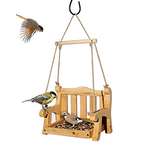 BANGHA Futterhaus VöGel Swing Chair Bird Feeder Papagei Food Halter Garten Hängende Vogelzufuhr für Outdoor Courtyard Yard Wild Vögel Fütterung Vogelfutterhaus (Color : Wood Color) von BANGHA