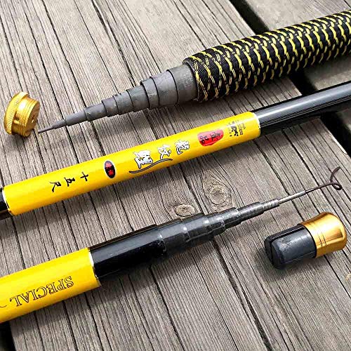 BANGHA Teleskoprute,Angelrute 3.6/4.5/5.4/6.3/7.2 Meter Stream-Hand Pol Carbon-Faser-Casting Teleskop Angelrute Fisch Tackle(Yellow,7.2 m) von BANGHA