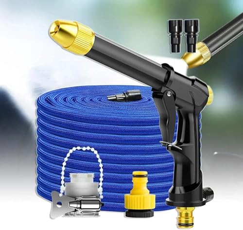 Gartenschlauch Flexibel Hochwertiger flexibler erweiterbarer Gartenschlauch Hochdruckdüse Spraye Washer Gun Autowaschschlauch(Blue with foam pot,25ft) von BANGHA