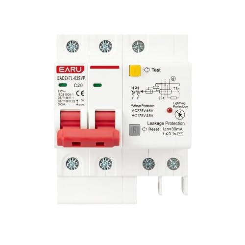 Leitungsschutzschalter,Sicherungsautomat 230V 2P SPD Residual Current Circuit Breaker With Overload Overvoltage RCBO RCCB With Lightning Protection MCB Leakage Protector(20A) von BANGHA