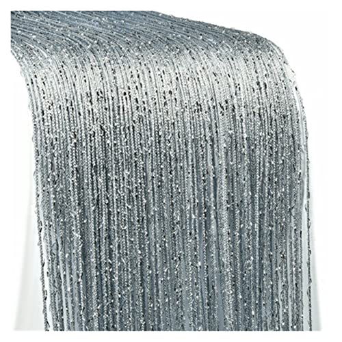 Perlenvorhänge,Thread Curtain 3x3m Flash-Linie glänzend Quaste String Vorhang Türfenster Dekorativer Trennwand Vorhänge Glitter Valance Home Decoration(Silver,W100cm x H200cm) von BANGHA