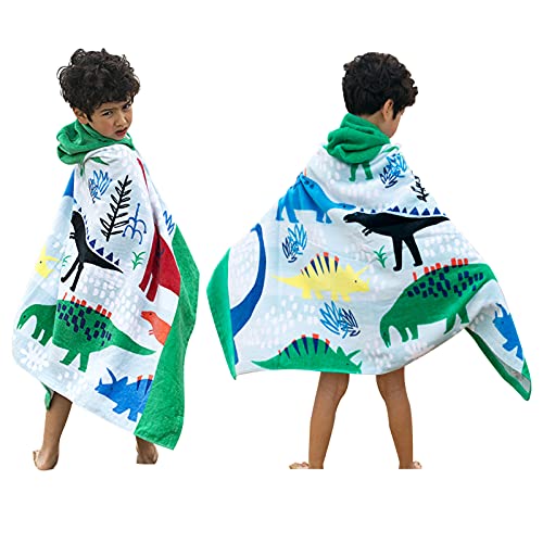 BANGSAUR Kinder-Strandtuch mit Kapuze, 100% Baumwolle, weich und saugfähig, Badetuch, Badetuch, Überzieher für Jungen und Mädchen, extra Größe: 127×76cm (Dinosaurier) von BANGSAUR
