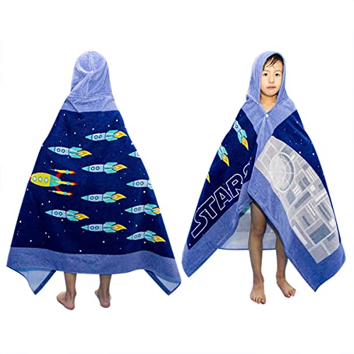 BANGSAUR Kinder-Strandtuch mit Kapuze, 100% Baumwolle, weich und saugfähig, Badetuch, Badetuch, Überzieher für Jungen und Mädchen, extra Größe: 127×76cm (Sterne) von BANGSAUR
