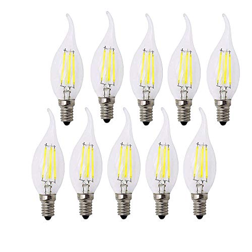 BANGSHUO 10er E14 Vintage Kandelaber LED-Lampen 4W C35 400 Lumen Kaltweiß 6000K LED Kronleuchter Glühbirnen E14 40W Äquivalent, C35 Filament LED Kerzenlampe E14 Flammenspitze Nein Dimmbar von BANGSHUO