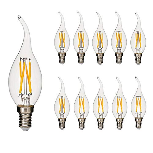 BANGSHUO 10er E14 Vintage Kandelaber LED-Lampen 4W C35 400 Lumen Warmweiß 2700K LED Kronleuchter Glühbirnen E14 40W Äquivalent, C35 Filament LED Kerzenlampe E14 Flammenspitze Nein Dimmbar von BANGSHUO