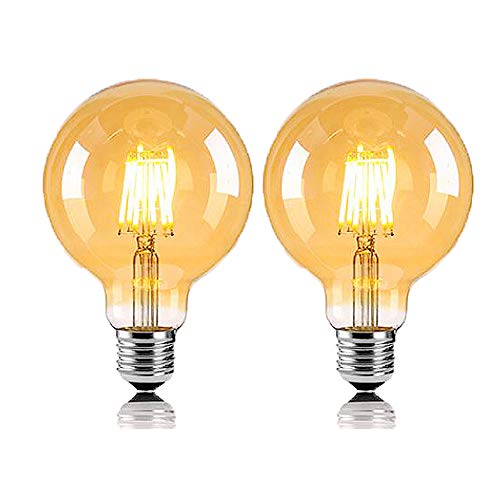 2 Stück Vintage LED Leuchtmittel E27 Globe Glühbirne G80 6 W Warmweiß 2800K entspricht 60 W Halogen Leuchtmittel Glühbirne Glas Bernstein Ideal für Nostalgie und Retro Beleuchtung von BANGSHUO