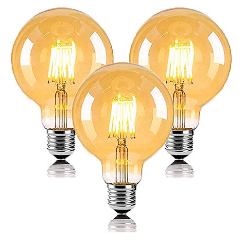 3 Stück Vintage LED Leuchtmittel E27 Globe Glühbirne G95 6 W Warmweiß 2700K entspricht 60 W Halogen Leuchtmittel Glühbirne Glas Bernstein Ideal für Nostalgie und Retro Beleuchtung von BANGSHUO