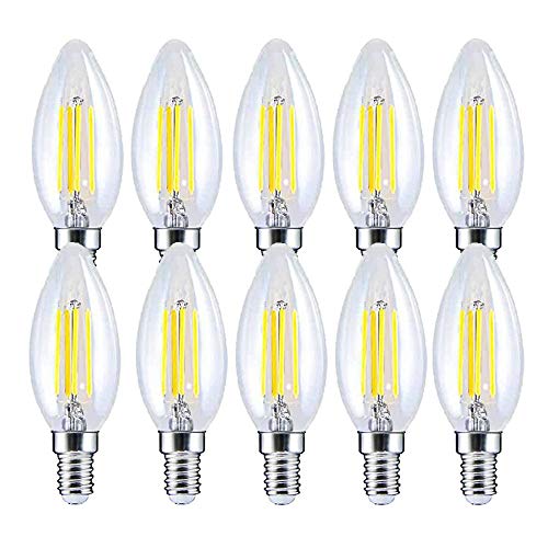 BANGSHUO 10er E14 E14 LED Kerze Lampen Filamnet C35 400 Lumen kaltweiß 6000K LED Kronleuchter Glühbirnen E14 40W Äquivalent, C35 Filament LED Kerzenlampe E14 Nicht Dimmbar von BANGSHUO