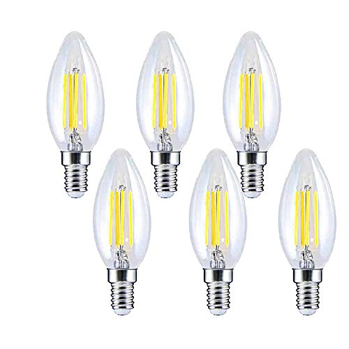 BANGSHUO 6er E14 E14 LED Kerze Lampen Filamnet C35 400 Lumen kaltweiß 6000K LED Kronleuchter Glühbirnen E14 40W Äquivalent, C35 Filament LED Kerzenlampe E14 Nicht Dimmbar von BANGSHUO