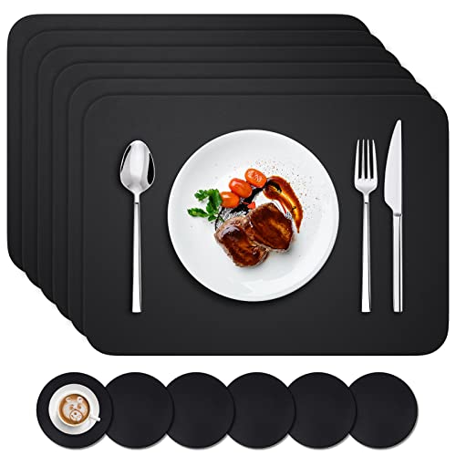 BANNIO 6er Set Tischsets Abwaschbar,Abwischbar Lederoptik Platzset und Untersetzer,Wasserdicht PVC Platzdeckchen Tischset für Hause Küche Restaurant und Hotel,41x31cm,Schwarz von BANNIO