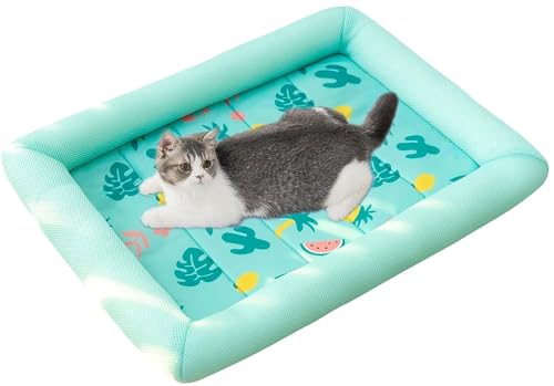 BANTASE Haustier-Kühlmatte Aus Eisseide for Hunde Und Katzen, Tragbar Und Waschbar for Den Sommer(Grün a,S) von BANTASE