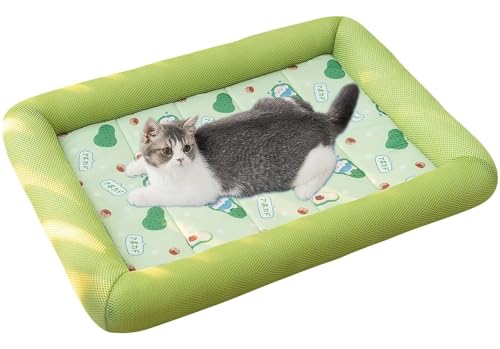 BANTASE Kühlmatte for Hunde, Extra Groß, 80 X 65 cm, Leicht Zusammenklappbare Kühlmatte for Haustiere Auf Reisen, Selbstkühlendes Pad for Hunde Und Katzen Im Heißen Sommer(Grün b,S) von BANTASE