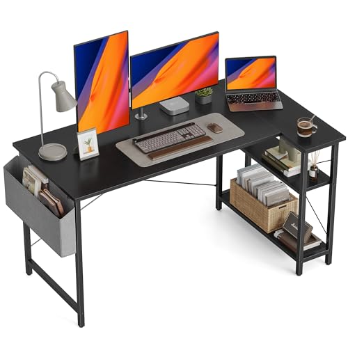 BANTI L-förmiger kleiner Computertisch mit Ablagen, 140 cm, Heimbüro, kleiner Eckschreibtisch, Arbeitszimmer, Schreibtisch von BANTI