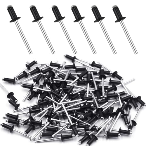 Blindnieten Alu Nieten Popnieten Set 4.8 mm x 10 mm Blindnieten Sortiment Großkopf Schwarz Pop Nieten 100 Stück Niete Anthrazit Dome Niet für Rivet Tool Blindnietzangen (4.8mm x 10mm) von BANTI