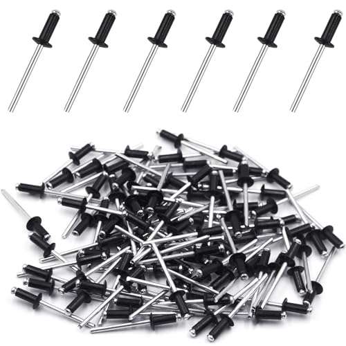 Blindnieten Alu Nieten Popnieten Set 4 mm x 8 mm Blindnieten Sortiment Großkopf Schwarz Pop Nieten 100 Stück Niete Anthrazit Dome Niet für Rivet Tool Blindnietzangen (4mm x 8mm) von BANTI