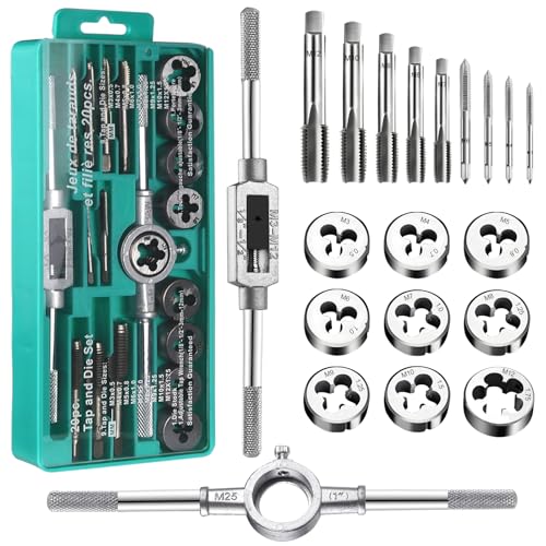 Gewindeschneider Gewindebohrer Werkzeug Set M3 - M12 Feingewindeschneider Tap and Die Set 20 Tlg Gewindeschneidmaschine Zoll Profi Windeisen Metrisch mit Bohrer Gewindeschneidsatz Feingewinde von BANTI