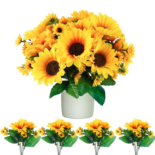 Künstliche Blumen Sonnenblumen Kunstblumen Deko Artificial Flowers Seidenblumen Wie Echt Sunflower Herbstblumen Dekoblumen Künstlich für Hochzeit Garten Außen Innen Deko 4 Bündel von BANTI