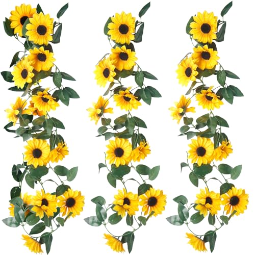 Künstliche Blumengirlande Kunstblumen Wie Echt Deko Sonnenblumen Girlande Seidenblumen Hängend Sonnenblumegirlande Gefälschte Sonnenblumenranke Blumen für Hochzeit Party Deko 3PCS von BANTI