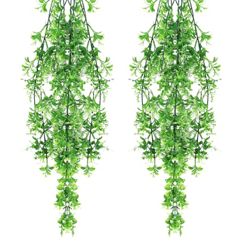 Kunstpflanze Künstliche Pflanzen Hängend Kunstpflanzen Wie Echt Outdoor Wetterfest 2 STK Kunstblumen Balkon Hängepflanzen Plastik Hängepflanze Künstlich Blumen Balkonpflanzen für Deko (Weiß) von BANTI