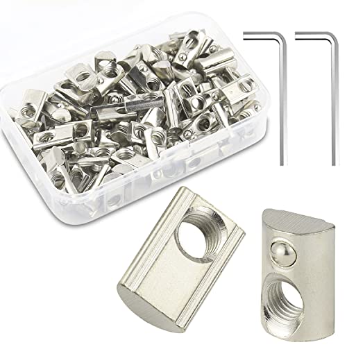 Nutenstein Nut Nutsteine Set T-Nut Schrauben Gewinde Kohlenstoffstahl mit Zentrierung und Federkugel Gleitmuttern Hammermutter für Aluminiumprofil-Extrusionsschlitz 20-Serie 100x (M6) von BANTI