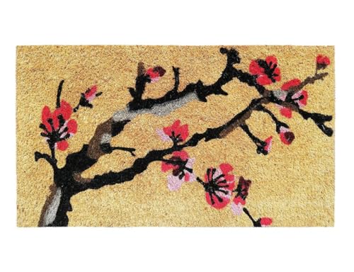 Banzaii Fußmatte Kokosfaser 40 x 70 cm mit Antirutsch PVC & Kokos Oberfläche, für Hauseingänge - Druck Wasserresistant - Sakura von BANZAII TEXTILE INNOVATOR ONLINE